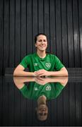 17 September 2021; Niamh Fahey poses for a portrait during a Republic of Ireland press conference at the Castleknock Hotel in Dublin. Photo by Stephen McCarthy/Sportsfile