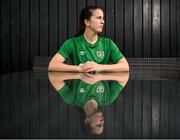 17 September 2021; Niamh Fahey poses for a portrait during a Republic of Ireland press conference at the Castleknock Hotel in Dublin. Photo by Stephen McCarthy/Sportsfile