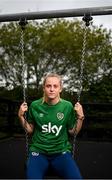 17 September 2021; Claire Walsh poses for a portrait during a Republic of Ireland press conference at the Castleknock Hotel in Dublin. Photo by Stephen McCarthy/Sportsfile