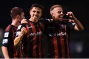 17 September 2021; Keith Buckley of Bohemians celebrates after scoring his side's first goal with team-mate Keith Ward, right, during the extra.ie FAI Cup Quarter-Final match between Bohemians and Maynooth University Town at Dalymount Park in Dublin. Photo by Stephen McCarthy/Sportsfile