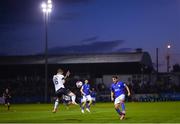 17 September 2021; Jordan Mustoe of Finn Harps in action against Sean Murray of Dundalk during the extra.ie FAI Cup Quarter-Final match between Finn Harps and Dundalk at Finn Park in Ballybofey, Donegal. Photo by Ramsey Cardy/Sportsfile