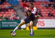 17 September 2021; Jack Moylan of Wexford in action against Paddy Barrett of St Patrick's Athletic during the extra.ie FAI Cup Quarter-Final match between St Patrick's Athletic and Wexford at Richmond Park in Dublin. Photo by Ben McShane/Sportsfile