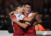 17 September 2021; Darragh Burns of St Patrick's Athletic celebrates after scoring his side's first goal with team-mate Matty Smith, left, during the extra.ie FAI Cup Quarter-Final match between St Patrick's Athletic and Wexford at Richmond Park in Dublin. Photo by Ben McShane/Sportsfile