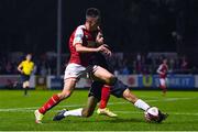 17 September 2021; Darragh Burns of St Patrick's Athletic in action against Paul Fox of Wexford during the extra.ie FAI Cup Quarter-Final match between St Patrick's Athletic and Wexford at Richmond Park in Dublin. Photo by Ben McShane/Sportsfile