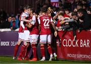 17 September 2021; St Patrick's Athletic players and supporters celebrate after their first goal, scored by Darragh Burns, during the extra.ie FAI Cup Quarter-Final match between St Patrick's Athletic and Wexford at Richmond Park in Dublin. Photo by Ben McShane/Sportsfile