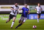17 September 2021; Sam Stanton of Dundalk in action against Karl O’Sullivan of Finn Harps during the extra.ie FAI Cup Quarter-Final match between Finn Harps and Dundalk at Finn Park in Ballybofey, Donegal. Photo by Ramsey Cardy/Sportsfile