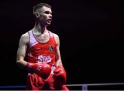 17 September 2021; Thomas McCann of St Paul’s Boxing Club, Antrim, during his 60kg bout against Teo Allen of Cookstown Boxing Club, Tyrone, during the IABA National Championships Preliminaries at the National Boxing Stadium in Dublin. Photo by Piaras Ó Mídheach/Sportsfile