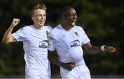 17 September 2021; Prince Matswunguma of Waterford celebrates with team-mate Darragh Power after scoring the winning goal during the extra.ie FAI Cup Quarter-Final match between UCD and Waterford at UCD Bowl in Belfield, Dublin. Photo by Matt Browne/Sportsfile