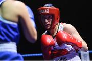 17 September 2021; Carol Coughlan of Monkstown Boxing Club, Dublin, during her 48kg bout against Courtney Daly of Crumlin Boxing Club, Dublin, during the IABA National Championships Preliminaries at the National Boxing Stadium in Dublin. Photo by Piaras Ó Mídheach/Sportsfile
