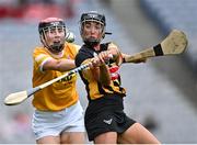 12 September 2021; Sarah Walsh of Kilkenny in action against Caoimhe Conlon of Antrim during the All-Ireland Intermediate Camogie Championship Final match between Antrim and Kilkenny at Croke Park in Dublin. Photo by Piaras Ó Mídheach/Sportsfile