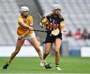 12 September 2021; Sarah Crowley of Kilkenny in action against Nicole O'Neill of Antrim during the All-Ireland Intermediate Camogie Championship Final match between Antrim and Kilkenny at Croke Park in Dublin. Photo by Piaras Ó Mídheach/Sportsfile
