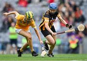 12 September 2021; Aine Magill of Antrim in action against Leann Fennelly of Kilkenny during the All-Ireland Intermediate Camogie Championship Final match between Antrim and Kilkenny at Croke Park in Dublin. Photo by Piaras Ó Mídheach/Sportsfile