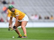 12 September 2021; Róisín McCormick of Antrim prepares to take a free during the All-Ireland Intermediate Camogie Championship Final match between Antrim and Kilkenny at Croke Park in Dublin. Photo by Piaras Ó Mídheach/Sportsfile