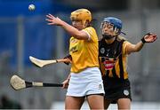 12 September 2021; Katie McAleese of Antrim in action against Ciara Murphy of Kilkenny during the All-Ireland Intermediate Camogie Championship Final match between Antrim and Kilkenny at Croke Park in Dublin. Photo by Piaras Ó Mídheach/Sportsfile
