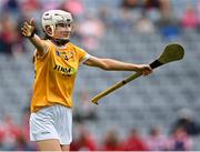 12 September 2021; Laoise McKenna of Antrim celebrates after her side's victory in the All-Ireland Intermediate Camogie Championship Final match between Antrim and Kilkenny at Croke Park in Dublin. Photo by Piaras Ó Mídheach/Sportsfile