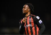 17 September 2021; Roland Idowu of Bohemians celebrates after scoring his side's fourth goal during the extra.ie FAI Cup Quarter-Final match between Bohemians and Maynooth University Town at Dalymount Park in Dublin. Photo by Stephen McCarthy/Sportsfile