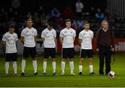17 September 2021; Maynooth University Town players stand for a moments silence before the extra.ie FAI Cup Quarter-Final match between Bohemians and Maynooth University Town at Dalymount Park in Dublin. Photo by Stephen McCarthy/Sportsfile