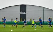 18 September 2021; Leinster players warm-up before the Development Interprovincial match between Leinster XV and Connacht XV at the IRFU High Performance Centre, on the Sport Ireland Campus in Dublin. Photo by Seb Daly/Sportsfile