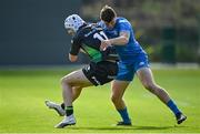 18 September 2021; Mack Hansen of Connacht is tackled by Josh O’Connor of Connacht during the Development Interprovincial match between Leinster XV and Connacht XV at the IRFU High Performance Centre, on the Sport Ireland Campus in Dublin. Photo by Seb Daly/Sportsfile