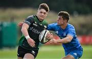 18 September 2021; Darragh Kennedy of Connacht is tackled by Callam O’Reilly of Leinster during the Development Interprovincial match between Leinster XV and Connacht XV at the IRFU High Performance Centre, on the Sport Ireland Campus in Dublin. Photo by Seb Daly/Sportsfile