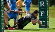 18 September 2021; Greg McGrath of Connacht dives over to score his side's eighth try during the Development Interprovincial match between Leinster XV and Connacht XV at the IRFU High Performance Centre, on the Sport Ireland Campus in Dublin. Photo by Seb Daly/Sportsfile