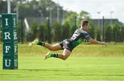 18 September 2021; Oran McNulty of Connacht scores his side's ninth try during the Development Interprovincial match between Leinster XV and Connacht XV at the IRFU High Performance Centre, on the Sport Ireland Campus in Dublin. Photo by Seb Daly/Sportsfile