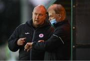 18 September 2021; Sligo Rovers manager Liam Buckley, right, and Recruitment & Opposition Analysist Dave Campbell before the SSE Airtricity League Premier Division match between Sligo Rovers and Shamrock Rovers at The Showgrounds in Sligo. Photo by Stephen McCarthy/Sportsfile