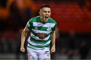 18 September 2021; Gary O'Neill of Shamrock Rovers celebrates after his side's victory in the SSE Airtricity League Premier Division match between Sligo Rovers and Shamrock Rovers at The Showgrounds in Sligo. Photo by Stephen McCarthy/Sportsfile