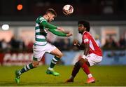 18 September 2021; Dylan Watts of Shamrock Rovers and Walter Figueira of Sligo Rovers during the SSE Airtricity League Premier Division match between Sligo Rovers and Shamrock Rovers at The Showgrounds in Sligo. Photo by Stephen McCarthy/Sportsfile