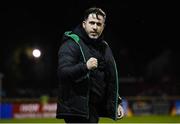 18 September 2021; Shamrock Rovers manager Stephen Bradley celebrates after his side's victory in the SSE Airtricity League Premier Division match between Sligo Rovers and Shamrock Rovers at The Showgrounds in Sligo. Photo by Stephen McCarthy/Sportsfile