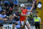 19 September 2021; Nick Doyle of Rapparees in action against St Anne's Rathangan players, from left, Ben Moore, goalkeeper Paul Brennan, and Liam Schokman during the Wexford Senior County Hurling Championship Final match between St Anne's Rathangan and Rapparees at Chadwicks Wexford Park in Wexford. Photo by Piaras Ó Mídheach/Sportsfile