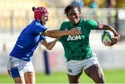 19 September 2021; Linda Djougang of Ireland in action against Vittoria Ostuni Minuzzi of Italy during the Rugby World Cup 2022 Europe Qualifying Tournament match between Italy and Ireland at Stadio Sergio Lanfranchi in Parma, Italy. Photo by Roberto Bregani/Sportsfile