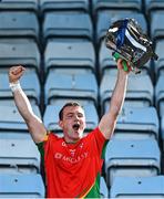 19 September 2021; Rapparees captain Kevin Foley lifts the Dr Bob Bowe Cup after his side's victory in the Wexford Senior County Hurling Championship Final match between St Anne's Rathangan and Rapparees at Chadwicks Wexford Park in Wexford. Photo by Piaras Ó Mídheach/Sportsfile