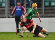 19 September 2021; Jon Nolan of Mount Leinster Rangers in action against Ger Coady of St Mullins during the Carlow Senior County Hurling Championship Final match between Mount Leinster Rangers and St Mullins at Netwatch Cullen Park in Carlow. Photo by Ben McShane/Sportsfile
