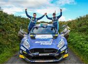 19 September 2021; Callum Devine and co-driver Brian Hoy celebrate after winning the Cork 20 International Rally in Fermoy, Cork. Photo by Philip Fitzpatrick/Sportsfile