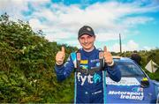 19 September 2021; Callum Devine celebrates after winning the Cork 20 International Rally in Fermoy, Cork. Photo by Philip Fitzpatrick/Sportsfile