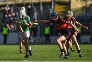 19 September 2021; Martin Kavanagh of St Mullins in action against Diarmuid Byrne of Mount Leinster Rangers during the Carlow Senior County Hurling Championship Final match between Mount Leinster Rangers and St Mullins at Netwatch Cullen Park in Carlow. Photo by Ben McShane/Sportsfile