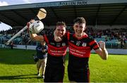 19 September 2021; Chris Nolan, left, and Paul Coady of Mount Leinster Rangers celebrate after the Carlow Senior County Hurling Championship Final match between Mount Leinster Rangers and St Mullins at Netwatch Cullen Park in Carlow. Photo by Ben McShane/Sportsfile