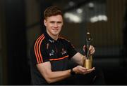 20 September 2021; PwC GAA/GPA Footballer of the Month for September, Conor Meyler of Tyrone, with his award today at his home club Omagh St Enda’s GAA in Omagh, Tyrone. Photo by Ramsey Cardy/Sportsfile