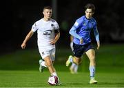 17 September 2021; Niall O'Keeffe of Waterford in action against Adam Verdon of UCD during the extra.ie FAI Cup Quarter-Final match between UCD and Waterford at UCD Bowl in Belfield, Dublin. Photo by Matt Browne/Sportsfile