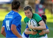 19 September 2021; Eve Higgins of Ireland is tackled by Melissa Bettoni of Italy, hidden, during the Rugby World Cup 2022 Europe Qualifying Tournament match between Italy and Ireland at Stadio Sergio Lanfranchi in Parma, Italy. Photo by Roberto Bregani/Sportsfile