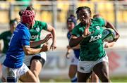 19 September 2021; Linda Djougang of Ireland takes on Vittoria Ostuni Minuzzi of Italy during the Rugby World Cup 2022 Europe Qualifying Tournament match between Italy and Ireland at Stadio Sergio Lanfranchi in Parma, Italy. Photo by Roberto Bregani/Sportsfile