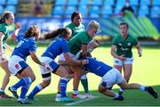 19 September 2021; Stacey Flood of Ireland is tackled by Maria Magatti, left, and Valeria Fedrighi of Italy during the Rugby World Cup 2022 Europe Qualifying Tournament match between Italy and Ireland at Stadio Sergio Lanfranchi in Parma, Italy. Photo by Roberto Bregani/Sportsfile