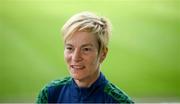 20 September 2021; Manager Vera Pauw speaks to media before a Republic of Ireland training session at Tallaght Stadium in Dublin. Photo by Stephen McCarthy/Sportsfile