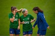 20 September 2021; Katie McCabe, left, Denise O'Sullivan and Niamh Fahey, right, during a Republic of Ireland training session at Tallaght Stadium in Dublin. Photo by Stephen McCarthy/Sportsfile