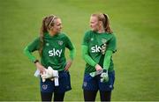 20 September 2021; Goalkeepers Grace Moloney, left, and Courtney Brosnan during a Republic of Ireland training session at Tallaght Stadium in Dublin. Photo by Stephen McCarthy/Sportsfile