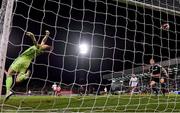 20 September 2021; Derry City goalkeeper Nathan Gartside concedes a third goal, scored by Bohemians' Georgie Kelly, during the SSE Airtricity League Premier Division match between Bohemians and Derry City at Dalymount Park in Dublin. Photo by Seb Daly/Sportsfile