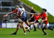 19 September 2021; Liam Schokman of St Anne's Rathangan in action against Kevin Foley, left, and Lenny Connolly of Rapparees during the Wexford Senior County Hurling Championship Final match between St Anne's Rathangan and Rapparees at Chadwicks Wexford Park in Wexford. Photo by Piaras Ó Mídheach/Sportsfile