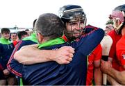 19 September 2021; Jack Kelly of Rapparees celebrates with a supporter after his side's victory in the Wexford Senior County Hurling Championship Final match between St Anne's Rathangan and Rapparees at Chadwicks Wexford Park in Wexford. Photo by Piaras Ó Mídheach/Sportsfile