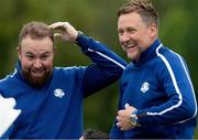 21 September 2021; Shane Lowry, left, and Ian Poulter during a Team Europe squad photo session prior to the Ryder Cup 2021 Matches at Whistling Straits in Kohler, Wisconsin, USA. Photo by Tom Russo/Sportsfile